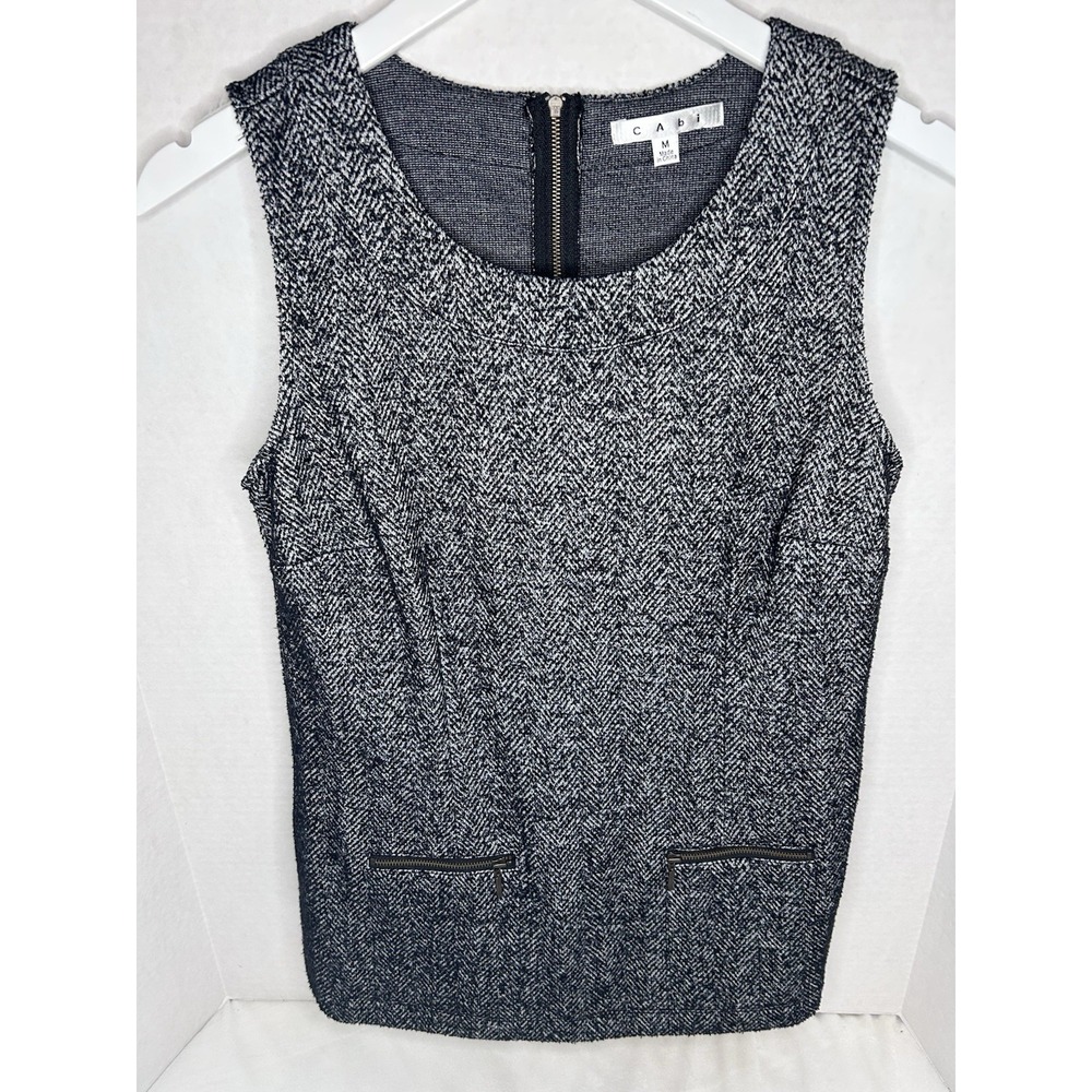 CABI Women's Medium CeCe Shell Sleeveless Black Tweed Herringbone Top Style 993